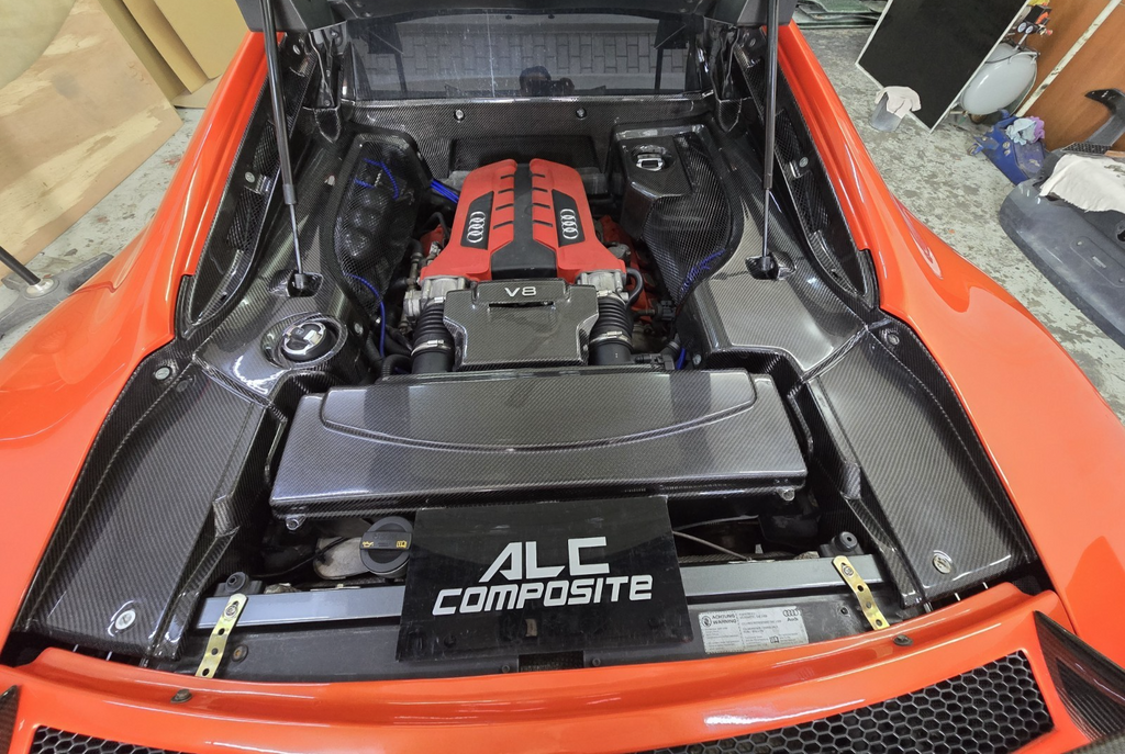 Fit For 07-15 Audi R8 V8/V10 Coupe Dry Carbon Fiber Rear Engine Bay Cover Kit