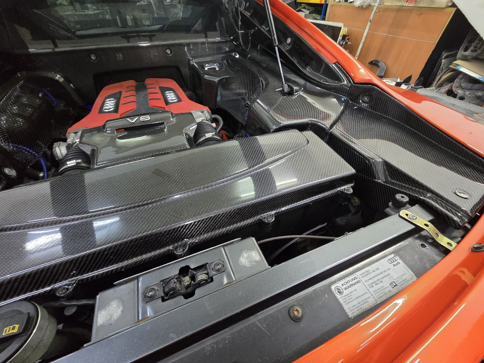 Fit For 07-15 Audi R8 V8/V10 Coupe Dry Carbon Fiber Rear Engine Bay Cover Kit