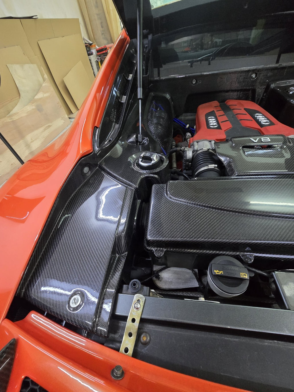 Fit For 07-15 Audi R8 V8/V10 Coupe Dry Carbon Fiber Rear Engine Bay Cover Kit