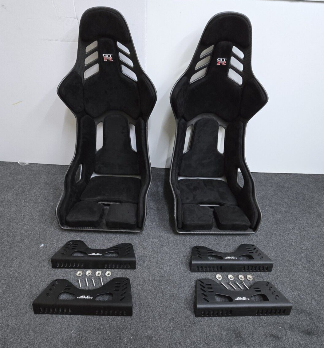 Dry Carbon Fiber Lightweight Bucket Seat With Padding & Bracket Harness 2pc 1set