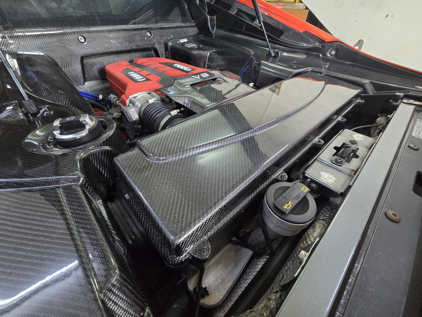 Fit For 07-15 Audi R8 V8/V10 Coupe Dry Carbon Fiber Rear Engine Bay Cover Kit