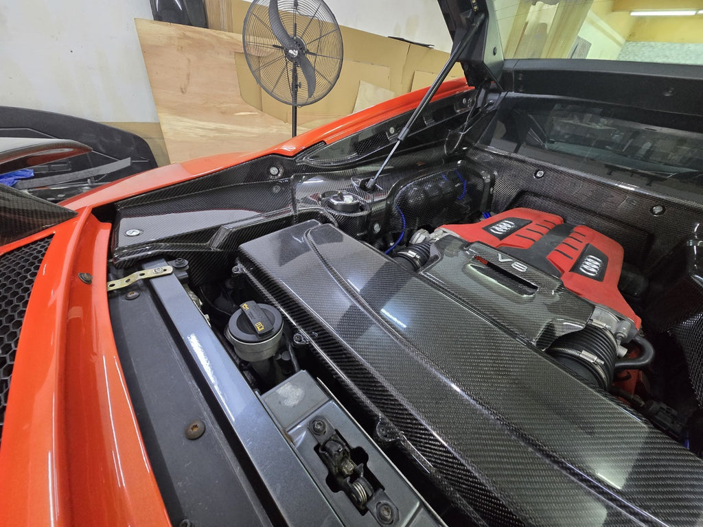 Fit For 07-15 Audi R8 V8/V10 Coupe Dry Carbon Fiber Rear Engine Bay Cover Kit